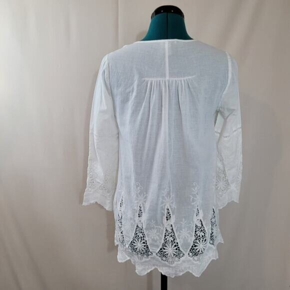 Joie Kaftan Inspired Blouse with Crochet Lace Trim - Size Large - Picture 4 of 8
